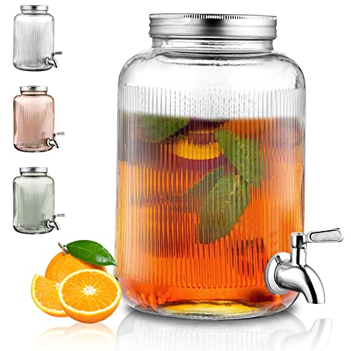 Bergländer Getränkespender aus Glas, Kühlschrank, 4L Getränkespender mit wasserdichtem Edelstahlhahn, BBQ-Saftspender, Picknick, Poolparty und Social Event (Transparent)