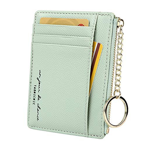 Damen 8 Karten Schmal Minimalistischer Kartenhalter Hüllen Kartenetui Portemonnaie Schlüsselanhänger Front Tasche Geldbörse Mini Kreditkarten Etuis, Grün