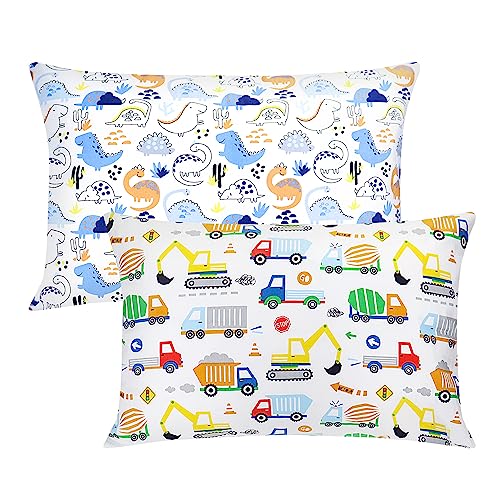 Kissenbezug Kinder Baby Kopfkissenbezug Baumwolle Toddler Pillowcase Kissenbezüge Kissen 40 x 60 cm Junge Kissenhülle Mädchen, Geschenke zum Kindertag Dinosaurier Lastwagen