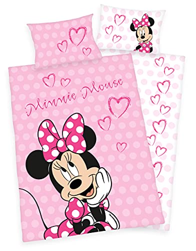 Disney Minnie Mouse Bettwäsche 40x60 + 100x135cm, 100% Baumwolle mit Reißverschluss