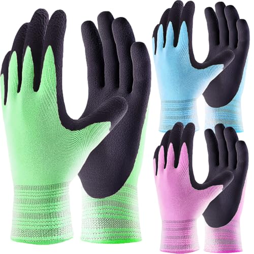 3 Paare Männer und Frauen Gartenhandschuh Superior-Grip Handschuhe Arbeitshandschuh Multi für regelmäßigen BAU, Logistik, Lagerhaltung, Landschafts-und DIY Arbeiten (3 Farben, M/8')