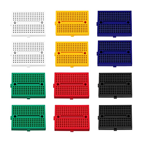 VooGenzek 12 Stück 170 Tie Points Mini Breadboard Kit, SYB-170 Solderless Prototype Kit, für Arduino und Raspberry PI Projekte (6 Farben mit doppelseitigem Klebeband)