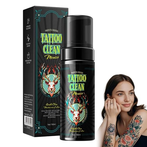 Skin Tattoo Reinigungsschaum, 150 Ml Tattoo-Creme Tattoo After Care Cleansing Foam Tattoo-Pflege Und Reinigung Der Haut, Tattoo Seife Für Nach Tattoos, Hautreinigung, Farbverbesserung, Aufhellung