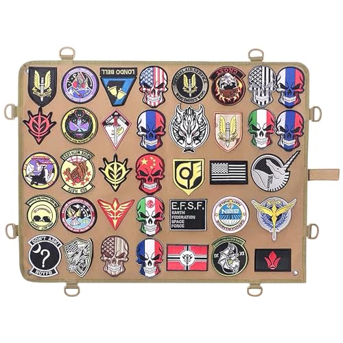 Patch Board Organizer Inhaber Display: HOMURY Taktische Militär Patch Holder Mit Haken & Schlaufe und Ösen, Faltbar Tactical Abzeichen Emblem Display, Nylon Patch Aufhänger (Khaki, 62.5 x 48.5 cm)