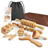 Ezero Maderotherapie Set 6 Stück - Maderotherapie Holz mit Faszienstab Holz - Faszienrolle Holz - Massage Set - Massageroller Holz - Massage Holz - Massageroller Beine - Body Gua Sha - Madero Massage