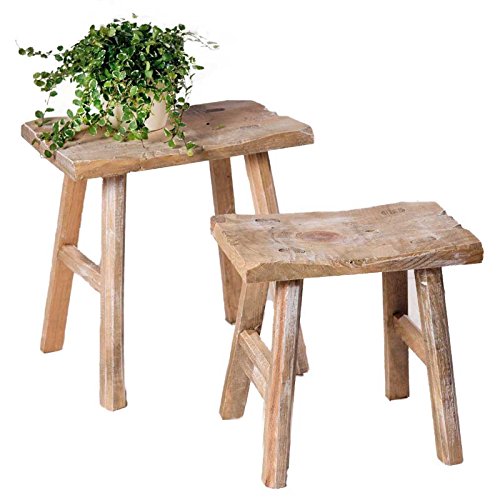 SIDCO Hocker Rustikal 2 x Sitzhocker Beistelltisch Blumenbank Holz Schemel Vintage