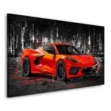 Kunstgestalten24 Leinwandbild Auto Chevrolet Corvette Red Style Wandbild Kunstdruck Raum- u. Wanddekoration Übergrößen