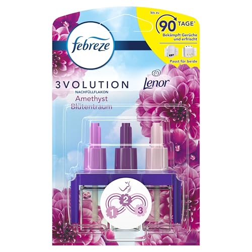 Febreze 3Volution Duftstecker Nachfüllflakon 20 ml Lenor Amethyst Blütentraum, 3 Abwechselnde Düfte Bekämpfen Gerüche