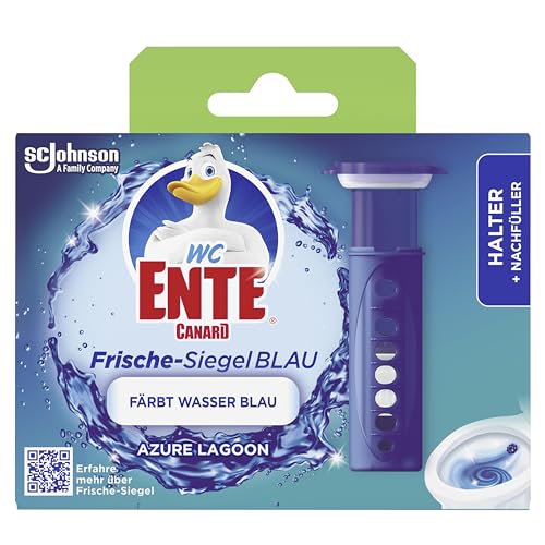 WC-Ente Frische-Siegel Starter-Set (inkl. 1 Nachfüller), körbchenloser WC-Reiniger, Azure Lagoon (färbt Wasser blau), 36 ml