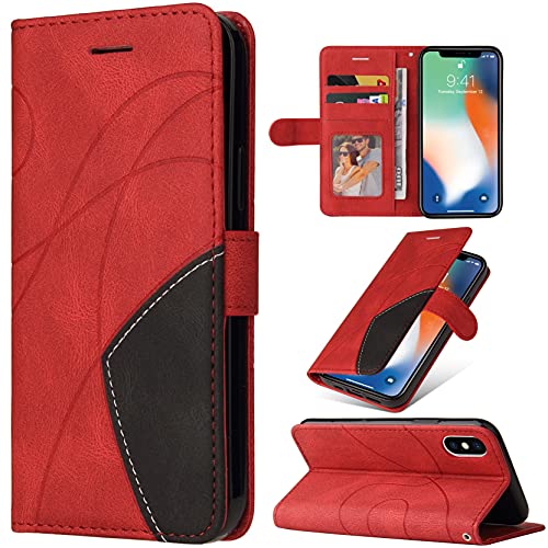 Tiahf Hülle für iPhone XR Handyhülle, Handytasche Flip Case Klappbar Leder Klapphülle mit Kartenfach Brieftasche Komplettschutz Etui Schutzhülle Magnet Ledertasche für iPhone XR,Rot