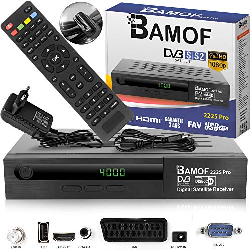 Bamof 2225 PRO Sat Receiver Digitaler Satelliten Receiver- (HDTV, DVB-S/DVB-S2, HDMI, SCART, 2X USB, Full HD 1080p) [Vorprogrammiert für Astra, Hotbird und Türksat] + HDMI Kabel