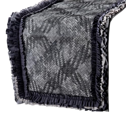 Lederner Tischläufer, Luxusstrukturleder-Korbgeflecht mit Rüschen Grau Leder 35 x 225 cm, Hochzeitsdekor Tischwäsche Moderner Tischläufer - Grey Slither