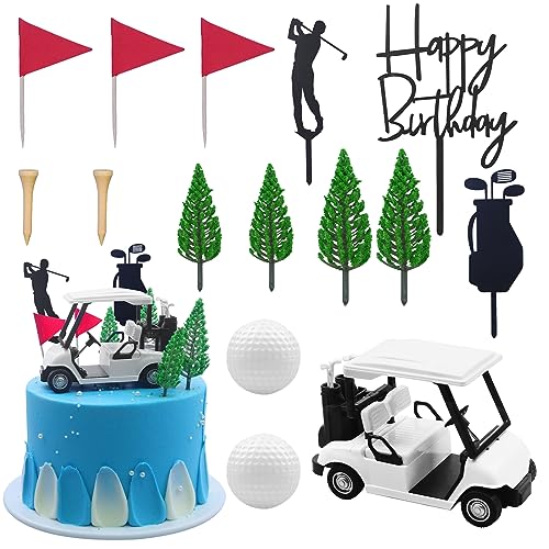 Morofme Golf Kuchen Dekorationen Golf Geburtstag Kuchen Toppers Mini Golf Cart Spielzeug Golf Thema Kuchen Dekorationen mit Cart Flagge Golf Ball grüner Baum für Golf Thema Party Supplies