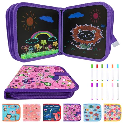 Funkprofi Malbuch für Kinder mit 12 Stiften, Malbuch Kinder ab 2, Reisespiele Kinder, Graffiti-Zeichenbrett, Graffiti-Buch, Wiederverwenderbar, Tragbar, Abwischbar, 14 Seiten (Prinzessin Schloss)
