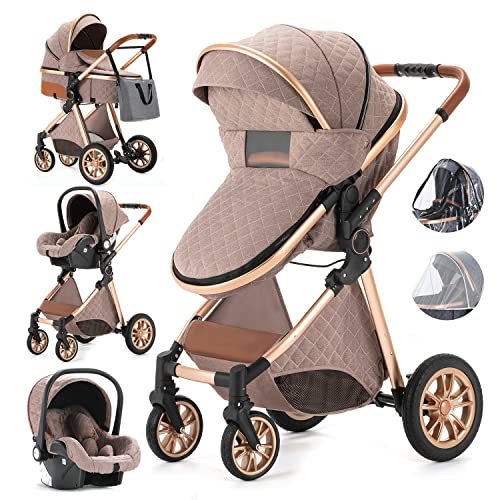 Gcarebb Kinderwagen 3 in 1, Kinderwagen Buggy Mit Auto Babyschale, Mit Einem Klick Zusammenklappbarer Tragbarer Kinderwagen Komplettset, KombiKinderwagen Mit Aluminiumrahmen für Neugeborene