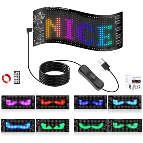 LED Anzeigetafel Programmierbar,17,3x7cm LED Laufschrift Programmierbar,Bluetooth Smart App LEDs RGB-Panel Anzeigetafel mit App und Fernbedienung,LEDNamensschild für Auto,Shop,Graffiti,Werbung