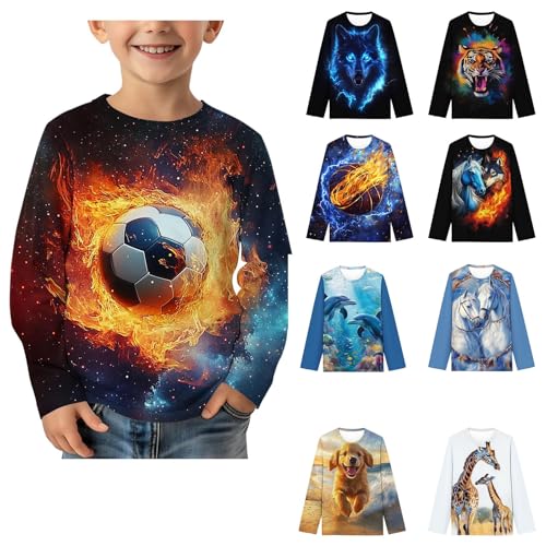Jungen Langarmshirt Rundhals Tops Coole Bedrucktes T-Shirt Kinder Klamotten Kleidung Bekleidung Oberteile Basic Long Sleeve Top Mädchen Thermoshirt Baumwolle Sale Schwarz, 7 Jahre