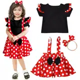 Mouse Mädchen Kostüm Set,Kleinkind kostüme Mit Bogen Haarreifen Rote Gepunkteter Prinzessin Kleid Hosenträger Rock Set,Karneval kostüm für mädchen Karnevalsfeiern,Maskenbälle, Geburtstage,Feste（90CM）