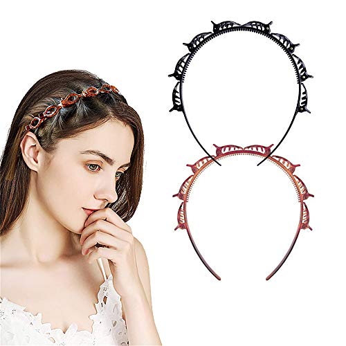 Haarreifen mit Klammern, 2 Stück Hair Twister Haarreifen, Double Bangs Hairstyle Hairpin, Haareifen mit Clips/Doppelknall Frisur Haarnadel/Stirnbänder Haarband/Haarreif mit Zähnen/Haarreifen Damen