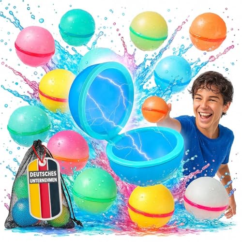 12 Stk magische Wasserbälle, Wasserbomben Set wiederverwendbar, nachfüllbare Wasserballons, selbstschließender Verschluss, Wasserspielzeug im Freien, Garten Schwimmbad, für Kinder und Erwachsene
