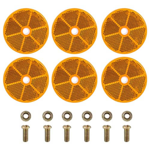 6 Stück Rückstrahler Rund, 60mm Katzenaugen Anhänger, Anschraubbar Orange Katzenauge Seitenstrahler mit E-Prüfzeichen, Anhänger Reflektor für Pkw, Anhänger und Lkw