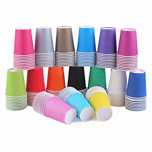 PIQIUQIU 6 Farbe zufällig 60 Stück Pappbecher, 250 ml Mehrfarbig Partybecher Biologisch Abbaubar Einwegbecher für Hochzeit, Kinder DIY, Partybedarf, Kaffee, Tee, Heißen und Kalten Getränken