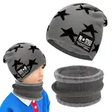 Kinder Wintermütze Beanie Hut mit Schal Set, mit Fleece Gefütterte, Thermisch Strickmütze Mütze, Baumwollmütze, für Jungen Mädchen Kind, Halswärmer Geschenk Weihnachten