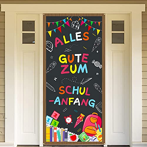 HOWAF Alles Gute Zum Schulanfang Banner für Einschulung Deko, Stoff Einschulung Banner für Tür Deko Schulanfang Schuleinführung Hintergrund Deko, Junge Mädchen 1. Schultag Deko, Tafel Design, 185x90cm