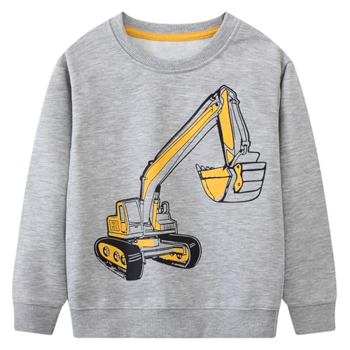 Gumyoss Sweatshirts Jungen Pullover Baumwolle für Kinder Jungen Sweater mit Dinosaurier Gedruckt für Jungs, 104, Bagger Grau