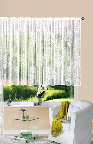 Gardine Store Jacquard Fabio HxB 120x300 cm Kräuselband Universalband Weiß Kreismuster Transparent Voile Vorhang Wohnzimmer, 13143