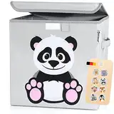 elb finesse ® Aufbewahrungsbox Kinder I süße Tierwelten Motive I extra stabile Spielzeugkiste mit Deckel für Kinderzimmer I Spielzeug Box (33x33x33) zur Aufbewahrung I Ordnungsbox I (Pauli Panda)