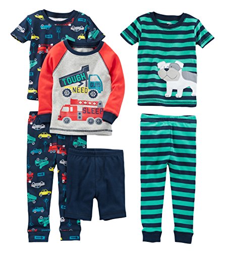 Simple Joys by Carter's Baby-Jungen 6-Piece Snug Fit Cotton Pajama Pyjama-Set, Mehrfarbig/Autos/Feuerwehrauto/Hund/Streifen, 24 Monate (3er Pack)