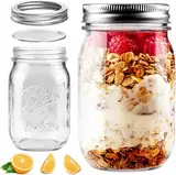 2er Pack Mason Jar mit Deckeln Mehrzweck 473ml/16oz, Glas Dosen Gläser mit Abnehmbaren Luftdichten Deckeln für Konservierung, Marmelade, Honig, Gelee, Hochzeitsbegünstigungen, Saucen, Mahlzeit Prep