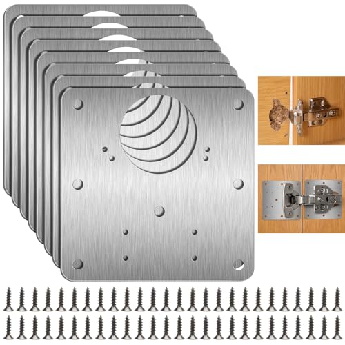 8 Stück Scharniere Reparaturplatte, Küchenscharnier Reparaturplatten mit 48 Schrauben, 9×9cm Edelstahl Scharnier Reparaturplatte für die Reparatur von Tür Schrank Wohnmöbel Schublade Kisten Fenster