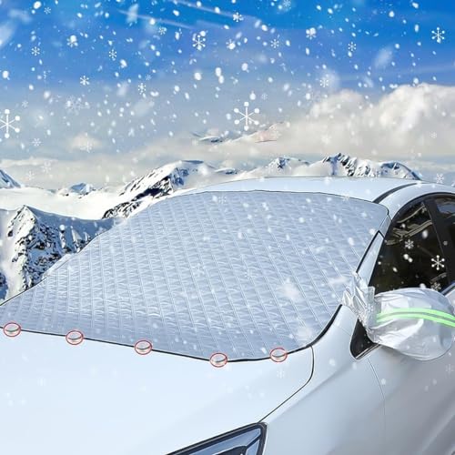 Tsinhu Windschutzscheiben-Schneeabdeckung, Windschutzscheiben-Sonnenschutz mit Rückspiegelabdeckung, Extra Große und Dicke Schneeabdeckung, Einheitsgröße für SUV LKW Auto Groß Oder Klein Fahrzeuge