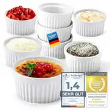 Dimono® Dessert-Schalen Creme Brulee Souflee-Förmchen, Auflaufform-Schälchen mit 170 ml für Desserts, Muffins, Pasteten, 8er Set (Weiß)