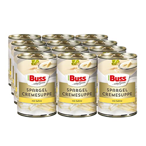Buss Klassische Suppen - Spargelcremesuppe verfeinert mit Sahne - Besonders cremige Spargelsuppe - Schnelle vegetarische Fertiggerichte zum Aufwärmen in Mikrowelle & Topf - Lange haltbar - 12 x 400g