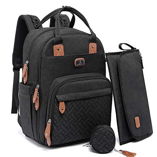 Dikaslon Wickeltasche Rucksack Großer Wickelrucksack mit Multifunktions-Babytaschen und mobiler Wickelauflage - Schnullerhalter und Kinderwagengurte - für Mama und Papa (schwarz)