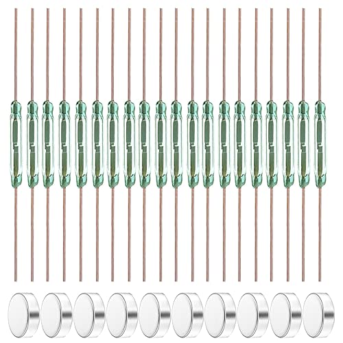 GUUZI 20 Stück Glasdichtung Reedschalter 2 * 14mm Magnetischer Induktionsschalter mit 10 Stück 2 * 6mm Magnetisch (Magnetische Schließer-Kreisverbindung, Magnetische Trenner-Kreistrennung)