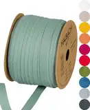 Halbach Seidenbänder Baumwollband 10 mm x 30 m, Bänder zum Basteln als Meterware, Stoffband für Dekorationen, Webband 100% Baumwolle DIY Handwerk, Schrägband Näharbeiten, Farbe: sage green, 24500