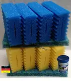 Steppan 8 Stück Filterschwämme 4 Blaue und 4 gelbe -Plus- 2 Stück Biomatten passend für SunSun CBF 350 B + 100 ml Filterstarter. Auch für Osaga, Pondlife, Atlantis und OTF.