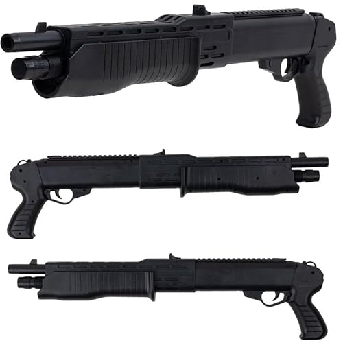 Softair Pumpgun 6 mm < 0,5 J - Federdruck Schrotflinte mit 20-Schuss Magazin, Spielzeug Airsoft Gewehr ab 14 Jahren Erbsen Pistole schwarz manuell