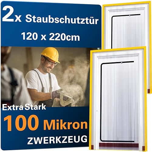 2 Stück ZWERKZEUG® 2x Staubschutztüren mit Reißverschluss ?,?? ? ?,?? ? extra stark 100 mikron Wasserdicht Anti-Staub Reißverschluss Tür Staubschutzwand Staubtür