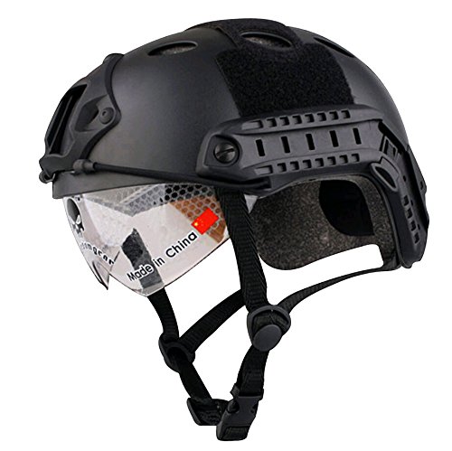 Jagd Airsoft SWAT Helm Kampfhelm Skateboard Helm Klettern Kletterhelm Scooter Helme Paintball Helme Training Suche Rettungsmaßnahmen Helm Multicam MC W für Außen Sport Ausrüstung Schutzhelm mit Schutzbrille Armee Militär Stil (Schwarz)