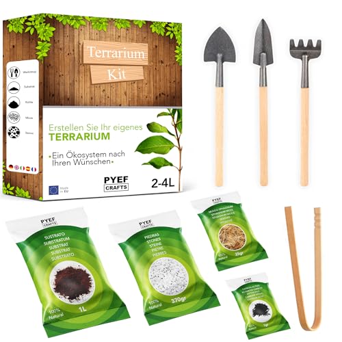 Flaschengarten Komplettset zum Schaffen EIN Ökosystem im Glas - Terrarium Starter Kit zum Anlegen EIN Biotop im Glas - Kit Terrarium mit Garten Werkzeug, Moos, Erde, Steinen (Ohne Flasche, XL)