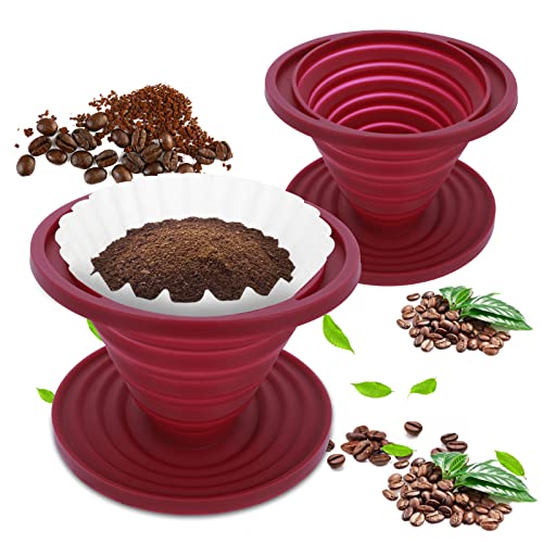 Prasacco 2 Stück Faltbarer Kaffee Tropfer, Silikon Kaffee Tropfer Tragbarer, Wiederverwendbarer Silikon Kegelfilterhalter Coffee Dripper Reisezubehör für Zuhause, Camping, Büro, Café, Reisen