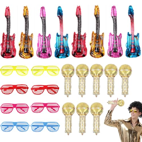 24 Stück Aufblasbare Instrumente, Luftgitarren zum Aufblasen, Aufblasbare Gitarre, Luftgitarre, Gitarre Aufblasbar, Luft Gitarren Accessoire für Mottopartys, Karneval und Fasching