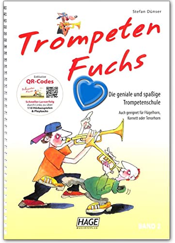 Hage Trompeten Fuchs Band 2, deutsche Version, die Methode der klassischen und unterhaltsamen Trompette von Stefan Dünser, Handbuch mit CD und Pince für farbige Partitionen in Form von Farbe