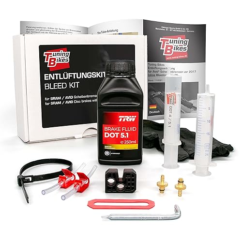 TB Entlüftungskit für SRAM/Avid hydraulische Scheibenbremsen - Service Kit inkl. DOT 5.1 Bremsflüssigkeit - Bleed Kit für Bremsen wie Avid Elixir SRAM Code etc.
