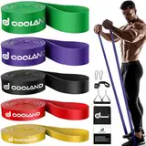 Odoland Fitnessbänder Set Pull Up Resistance Band in 5X Verschiedene Zugstärken – Expander Bänder Set inkl. Klimmzugband, Widerstandsbänder, Griffe, Türanker, Tragebeutel